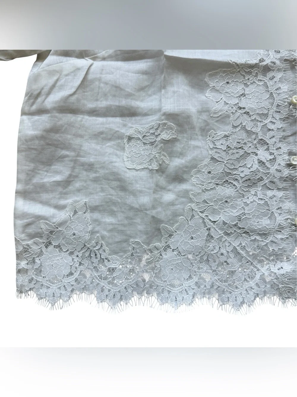 DÔEN Idella Top Salt White Lace Ramie Puff Sleeve Romantic Blouse L Cottagecore